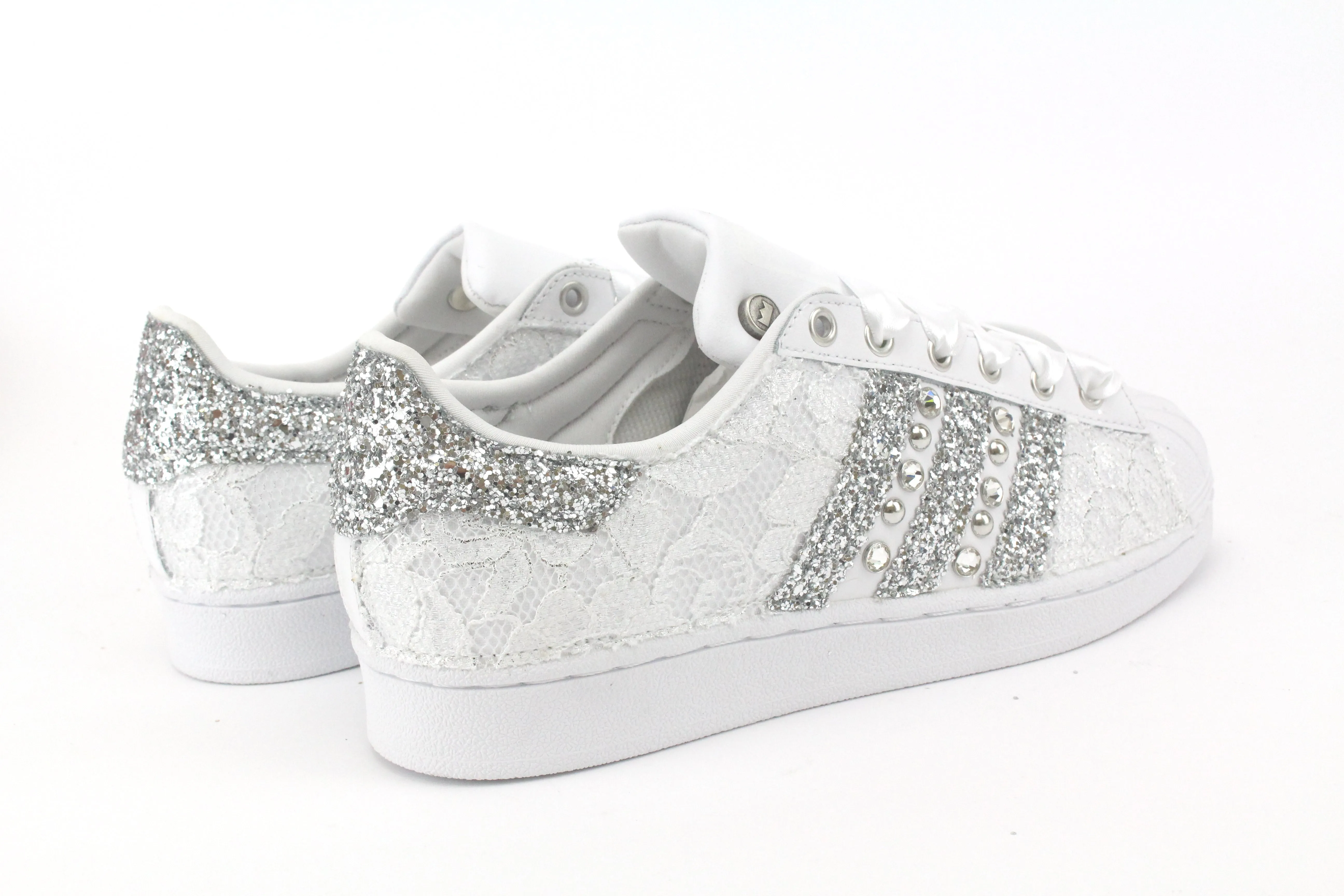 Adidas Superstar Pizzo White Glitter Argento Borchie & Strass