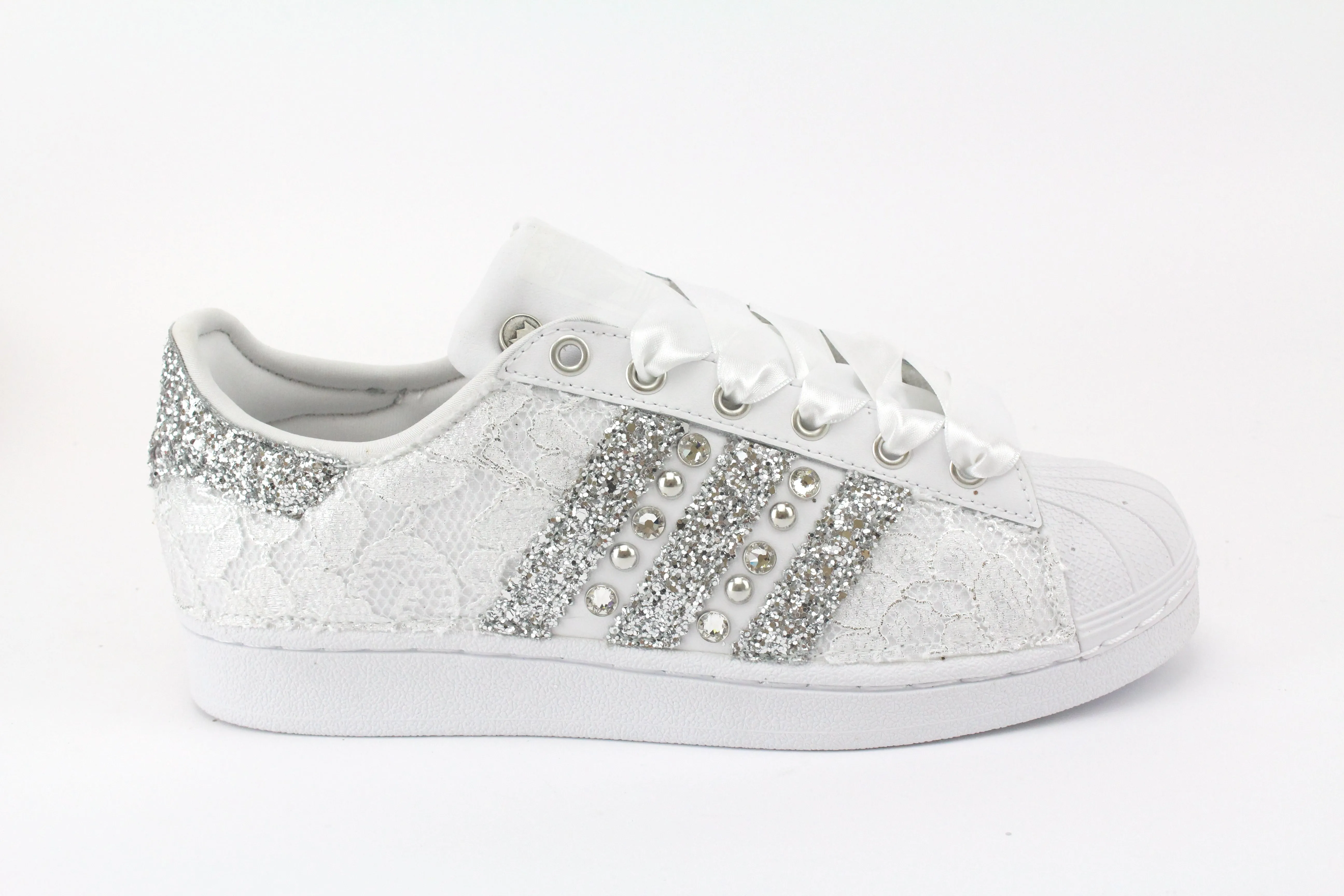 Adidas Superstar Pizzo White Glitter Argento Borchie & Strass