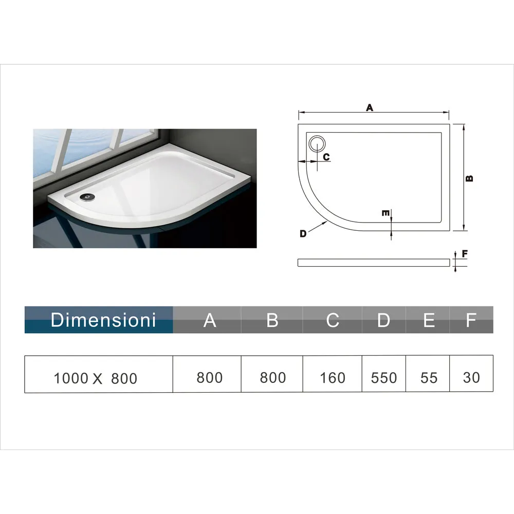 Aica 80X100cm Box Doccia Semicircolare Scorrevole In Alluminio Elettroforesi Vetro Temperato Trasparente L