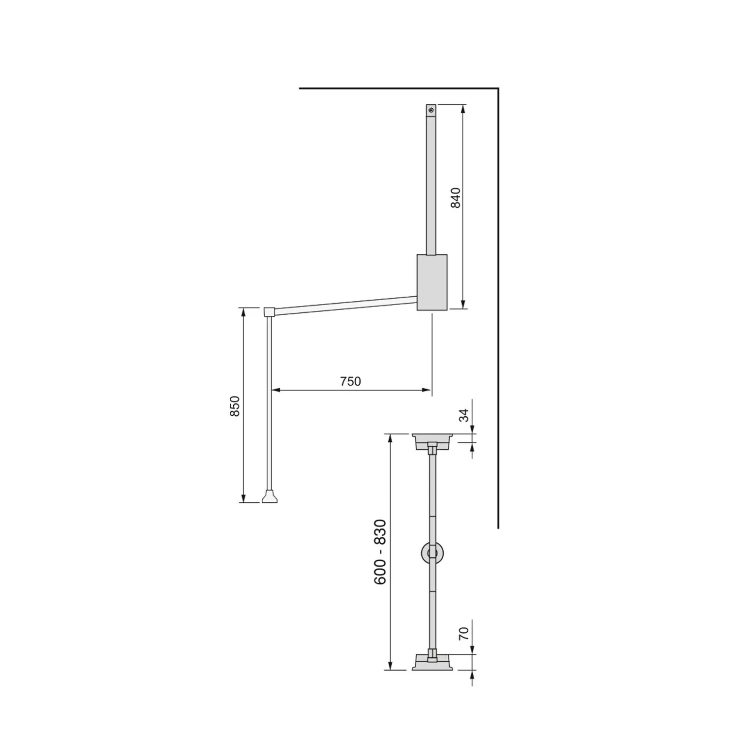 Appendiabiti Saliscendi Per Armadio In Acciaio 60-83x84cm Cromato