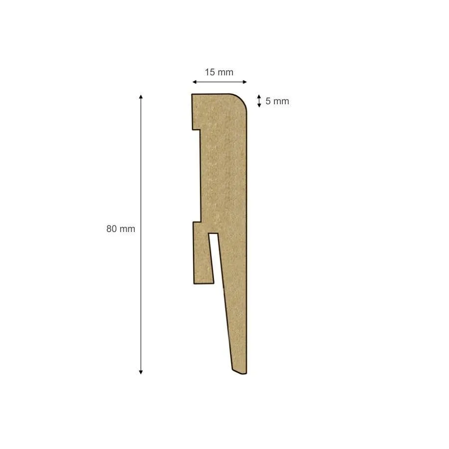 BATTISCOPA MODERNO Zoccolino SQUADRATO 80X15 in MDF BIANCO (prezzo al metro lineare)