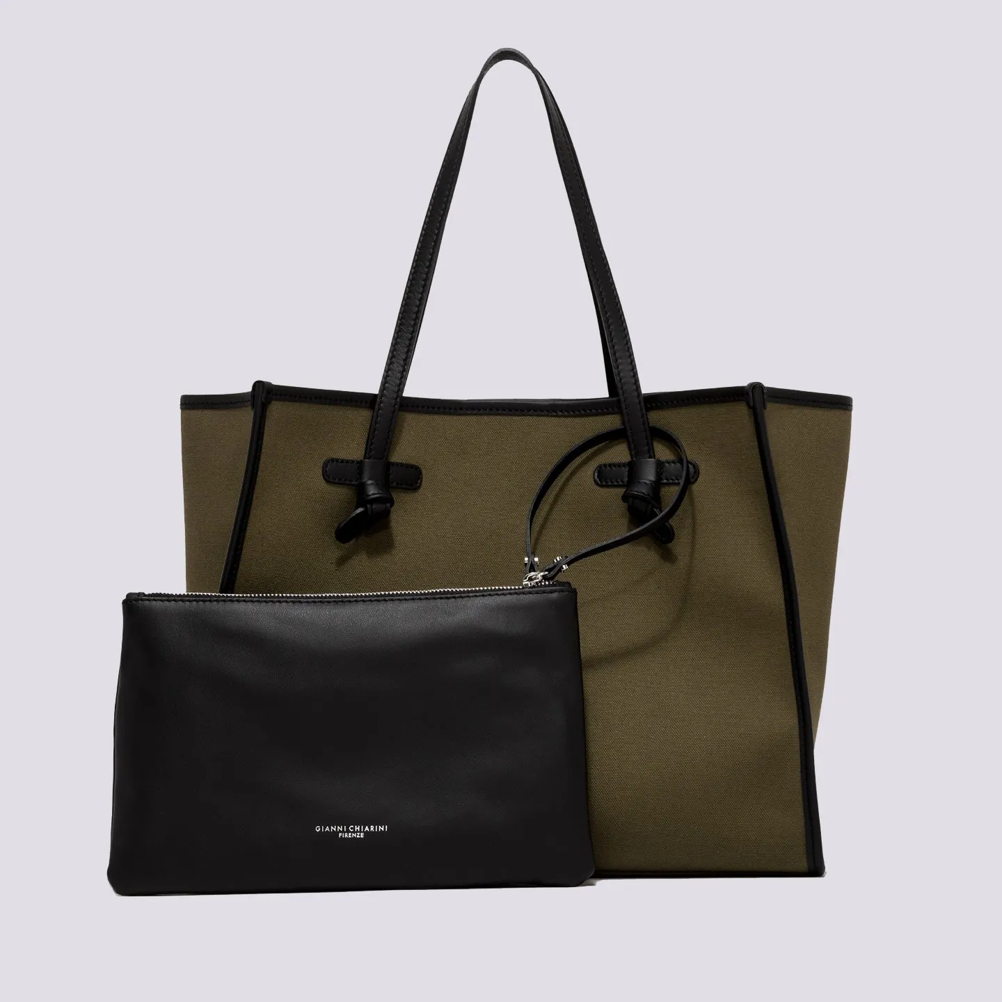 Borsa in tessuto e pelle verde militare Marcella