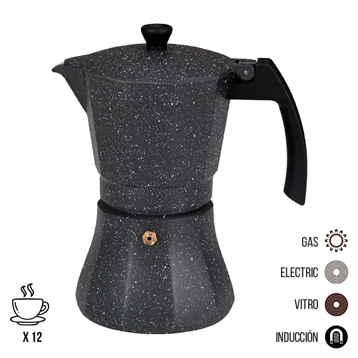 Cafettiera Italiana EDM Nero Alluminio 12 Tazze Induzione