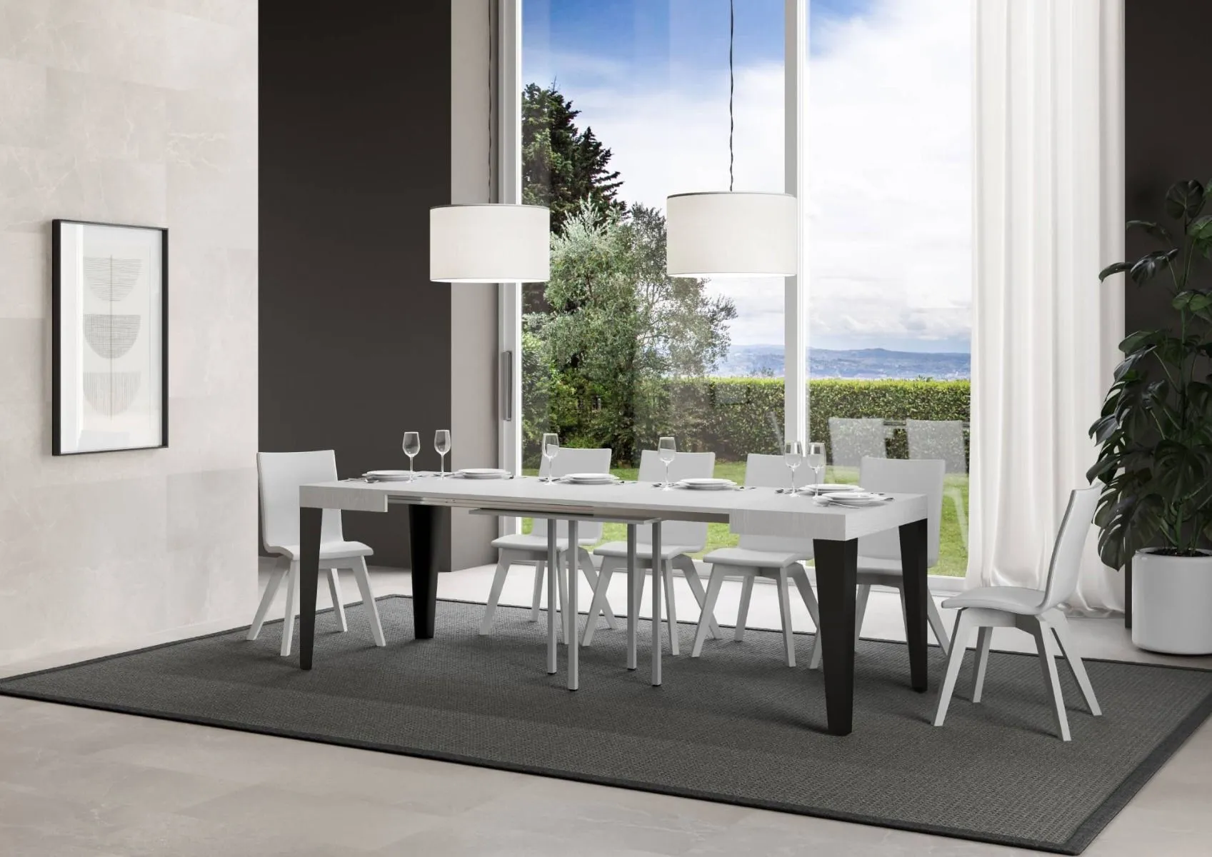 Candara - Tavolo allungabile quadrato per sala pranzo in legno e metallo cm 90/246x90x77h - vari colori