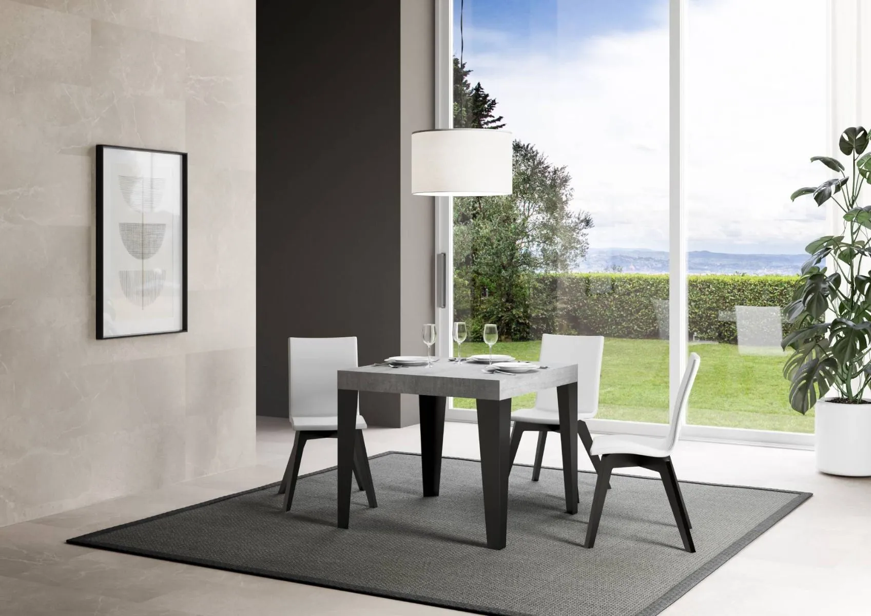 Candara - Tavolo allungabile quadrato per sala pranzo in legno e metallo cm 90/246x90x77h - vari colori