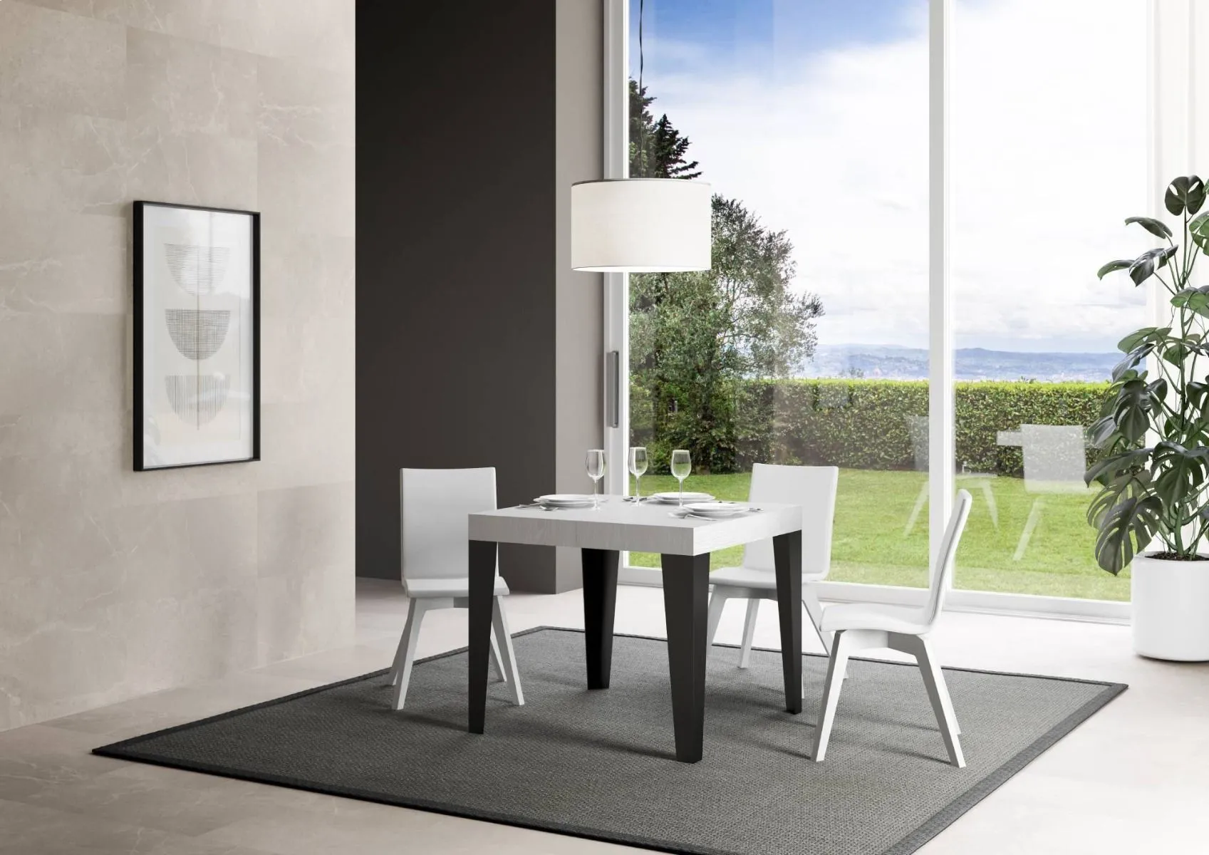 Candara - Tavolo allungabile quadrato per sala pranzo in legno e metallo cm 90/246x90x77h - vari colori