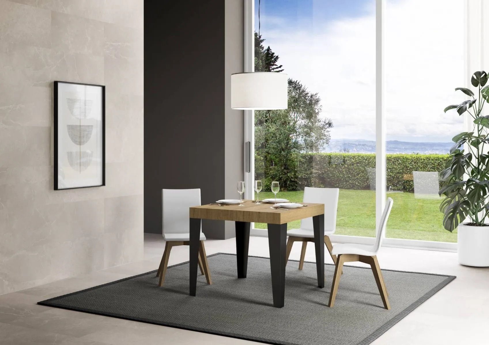 Candara - Tavolo allungabile quadrato per sala pranzo in legno e metallo cm 90/246x90x77h - vari colori