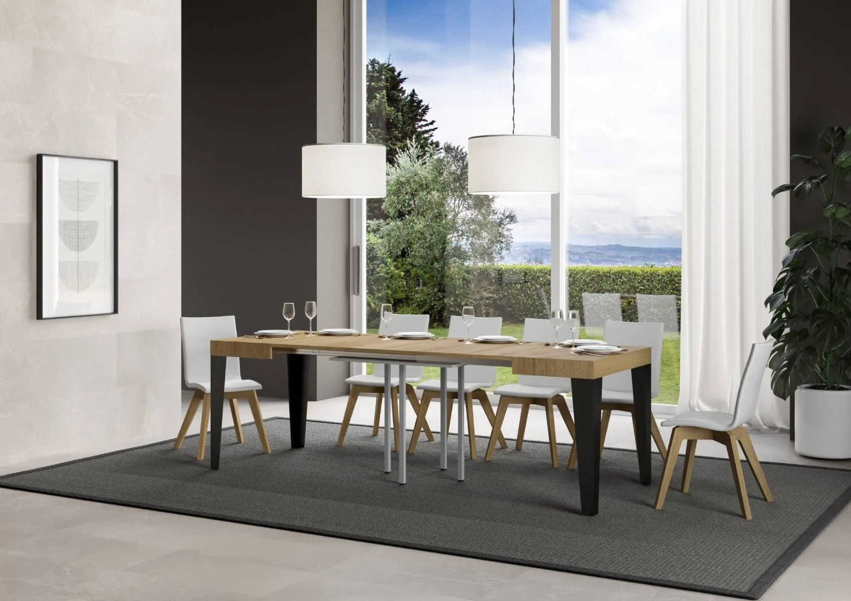 Candara - Tavolo allungabile quadrato per sala pranzo in legno e metallo cm 90/246x90x77h - vari colori