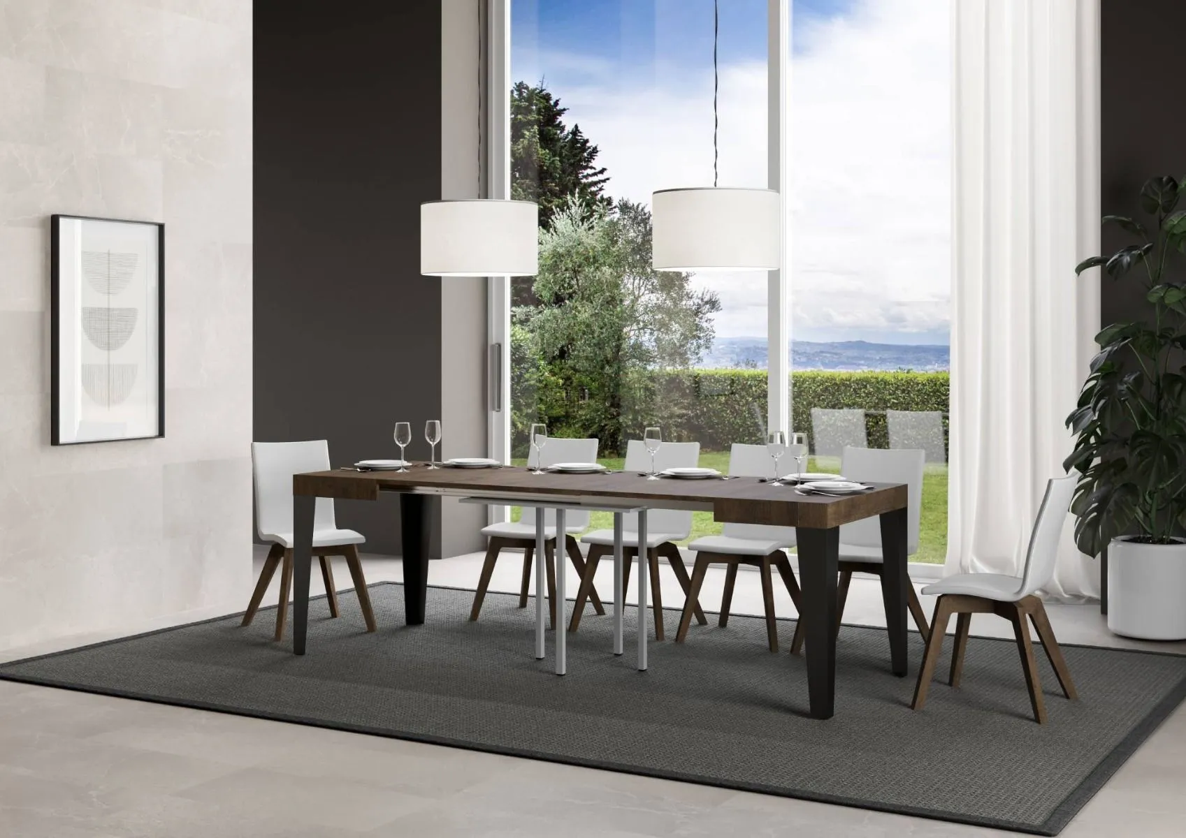 Candara - Tavolo allungabile quadrato per sala pranzo in legno e metallo cm 90/246x90x77h - vari colori