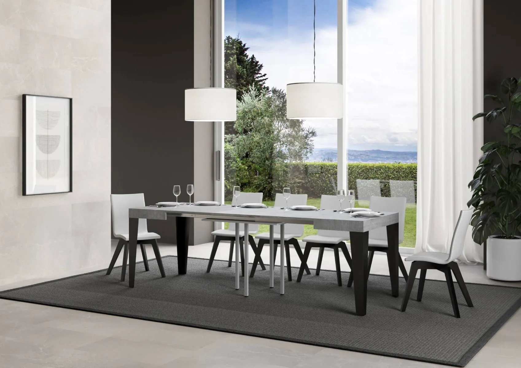 Candara - Tavolo allungabile quadrato per sala pranzo in legno e metallo cm 90/246x90x77h - vari colori