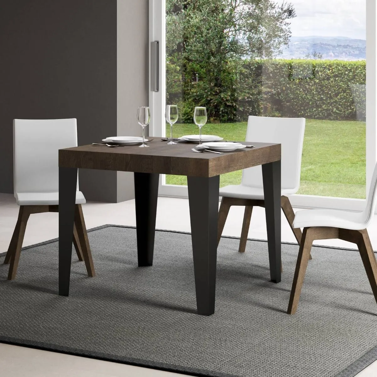 Candara - Tavolo allungabile quadrato per sala pranzo in legno e metallo cm 90/246x90x77h - vari colori