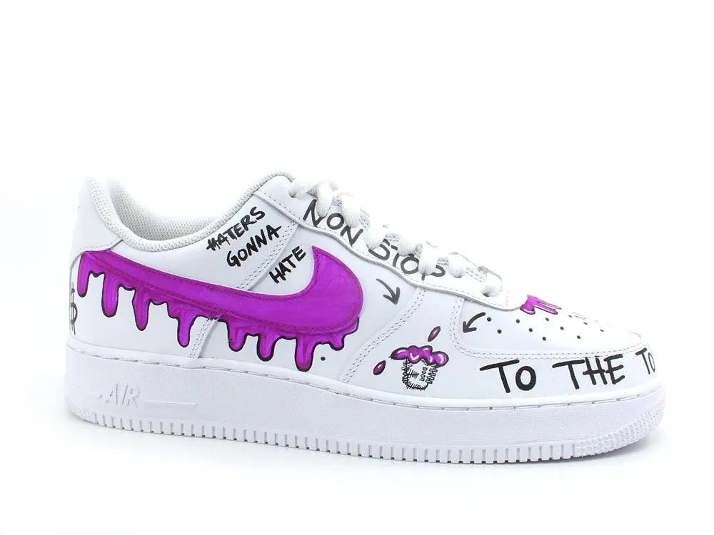 CUSTOM / Nike Air Force 1 Sneaker Uomo AF1 Graffiti Style White Violet