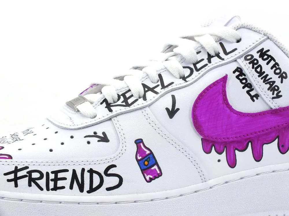 CUSTOM / Nike Air Force 1 Sneaker Uomo AF1 Graffiti Style White Violet