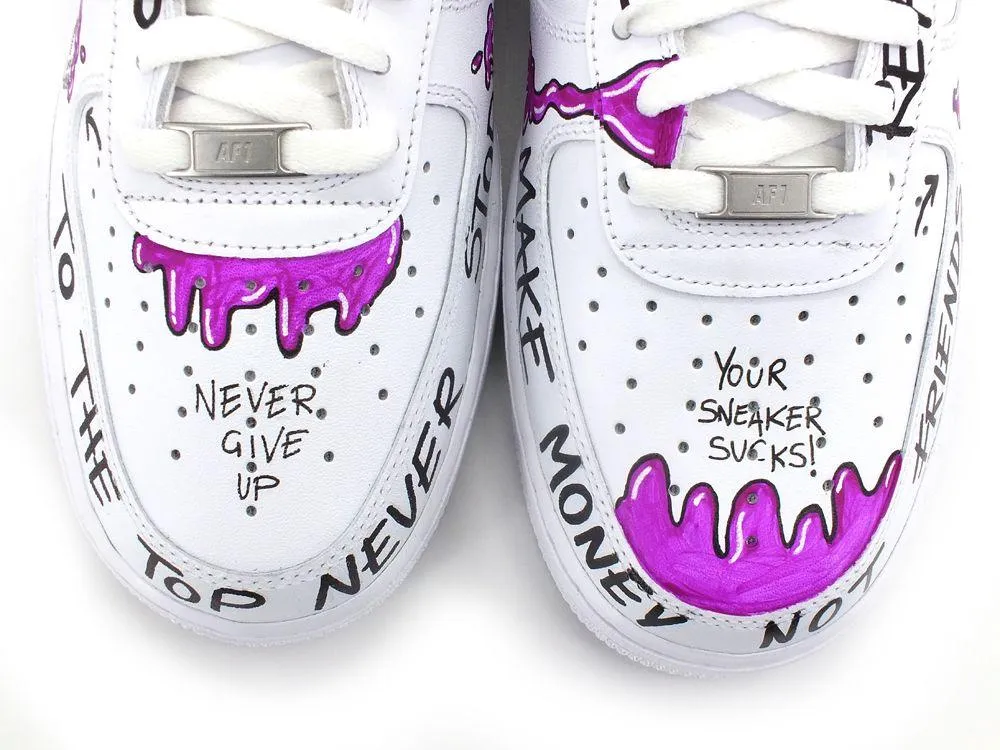 CUSTOM / Nike Air Force 1 Sneaker Uomo AF1 Graffiti Style White Violet