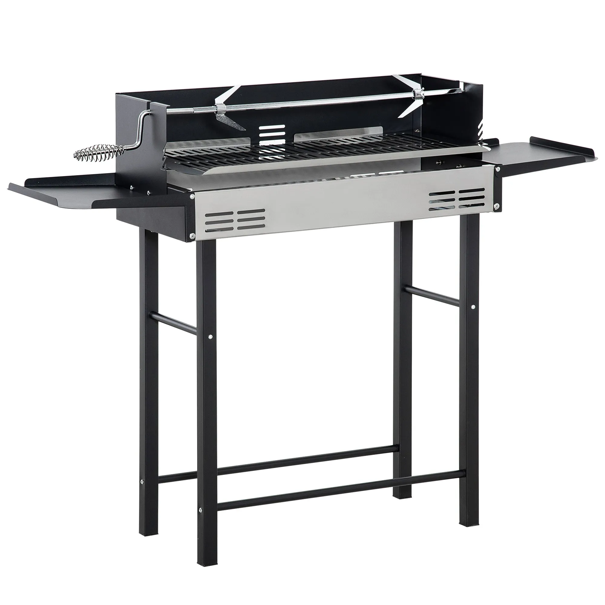 EASYCOMFORT  Barbecue a Carbone con Griglia, Girarrosto e Mensole Pieghevoli, 118x32x90cm