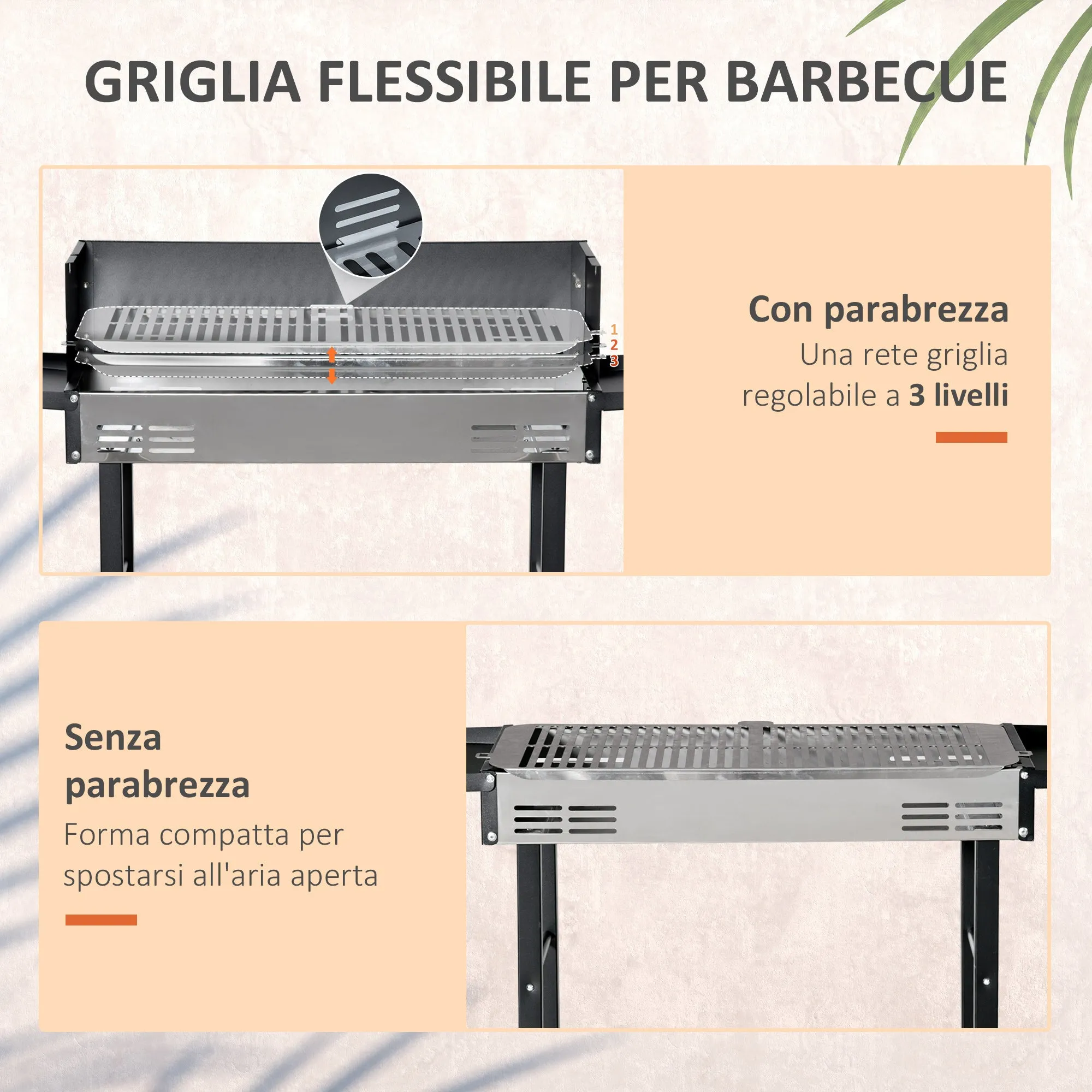 EASYCOMFORT  Barbecue a Carbone con Griglia, Girarrosto e Mensole Pieghevoli, 118x32x90cm