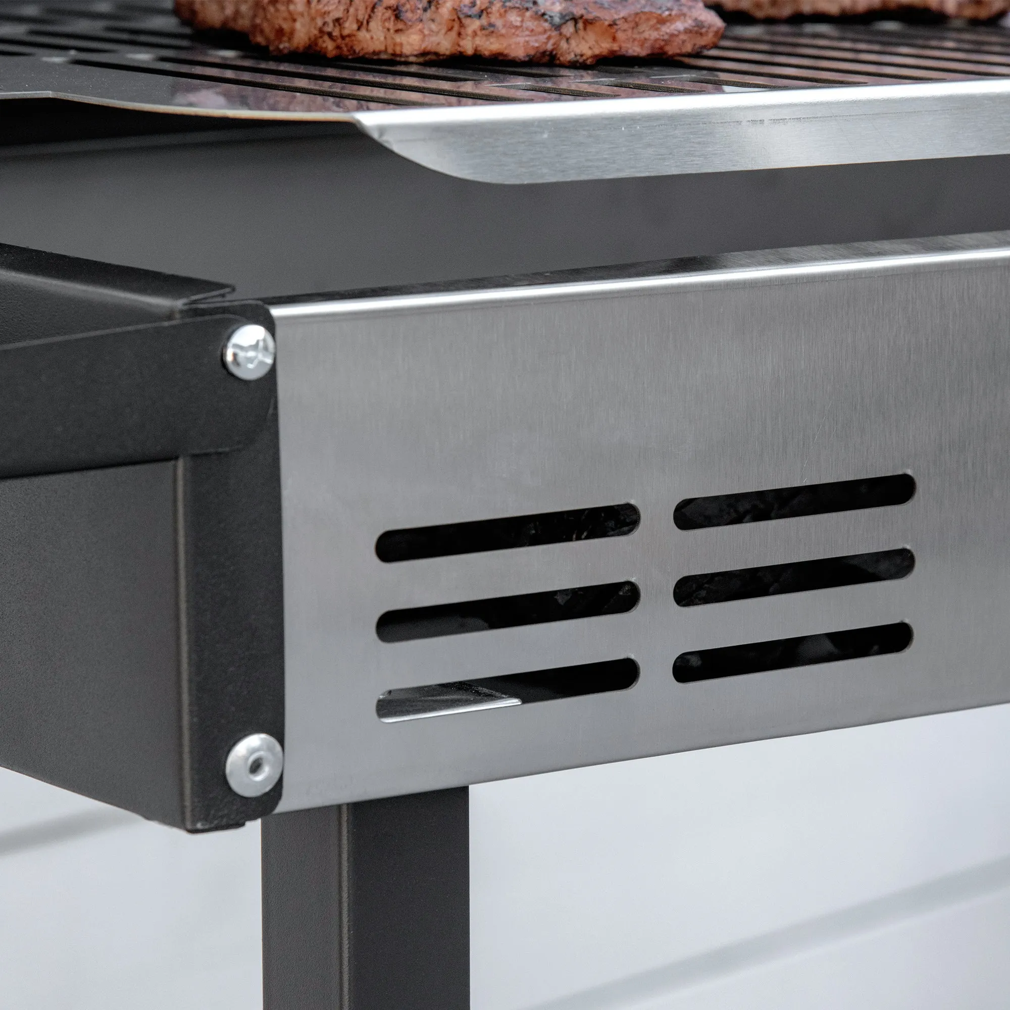 EASYCOMFORT  Barbecue a Carbone con Griglia, Girarrosto e Mensole Pieghevoli, 118x32x90cm