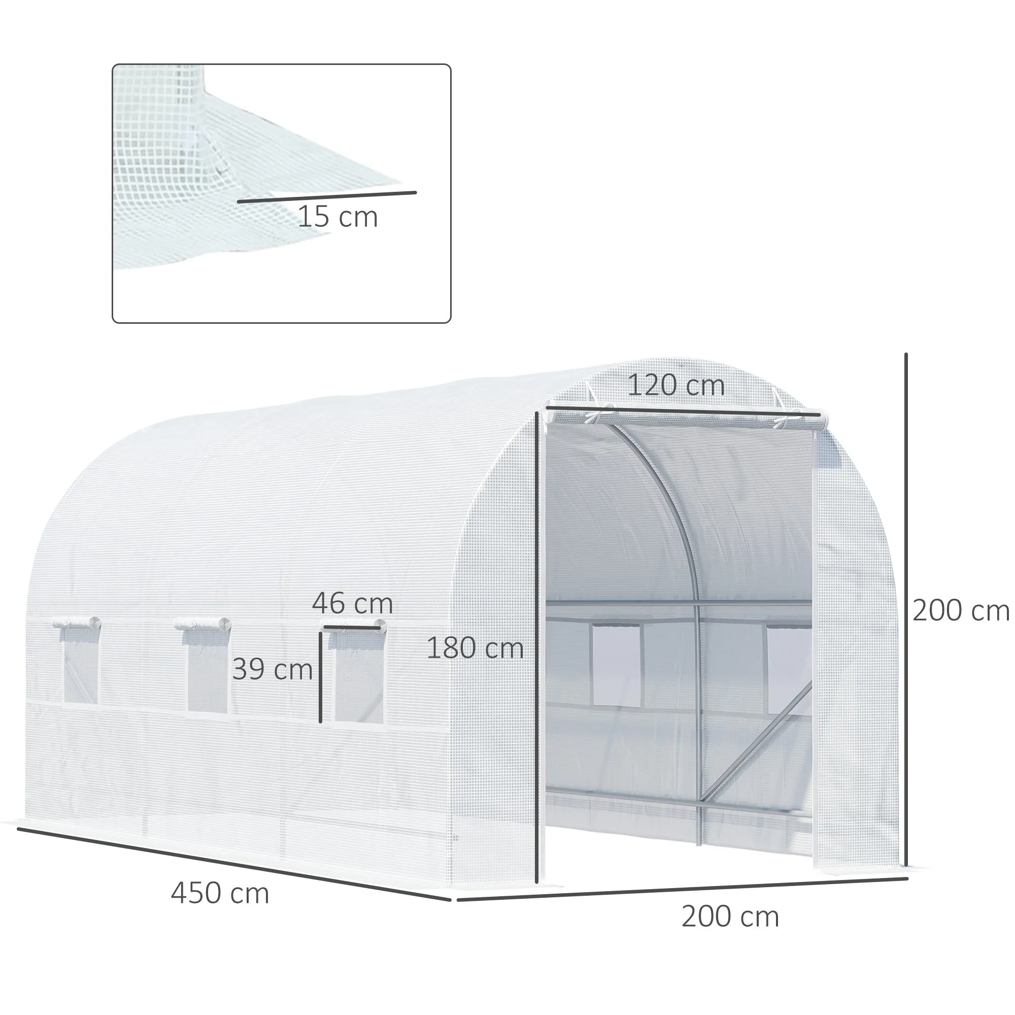 Easycomfort Serra da Giardino a Tunnel 4.5x2x2m con Copertura in PE e Tubi in Metallo, Bianco