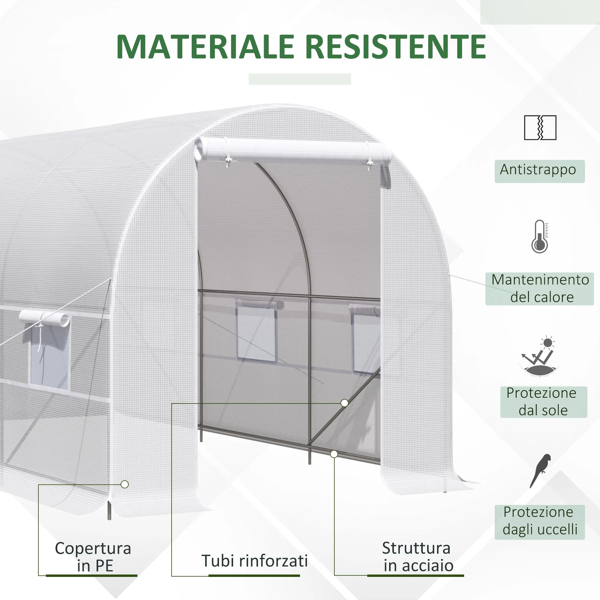 Easycomfort Serra da Giardino a Tunnel 4x2x2m con Struttura in Acciaio e Telo in Polietilene Bianco