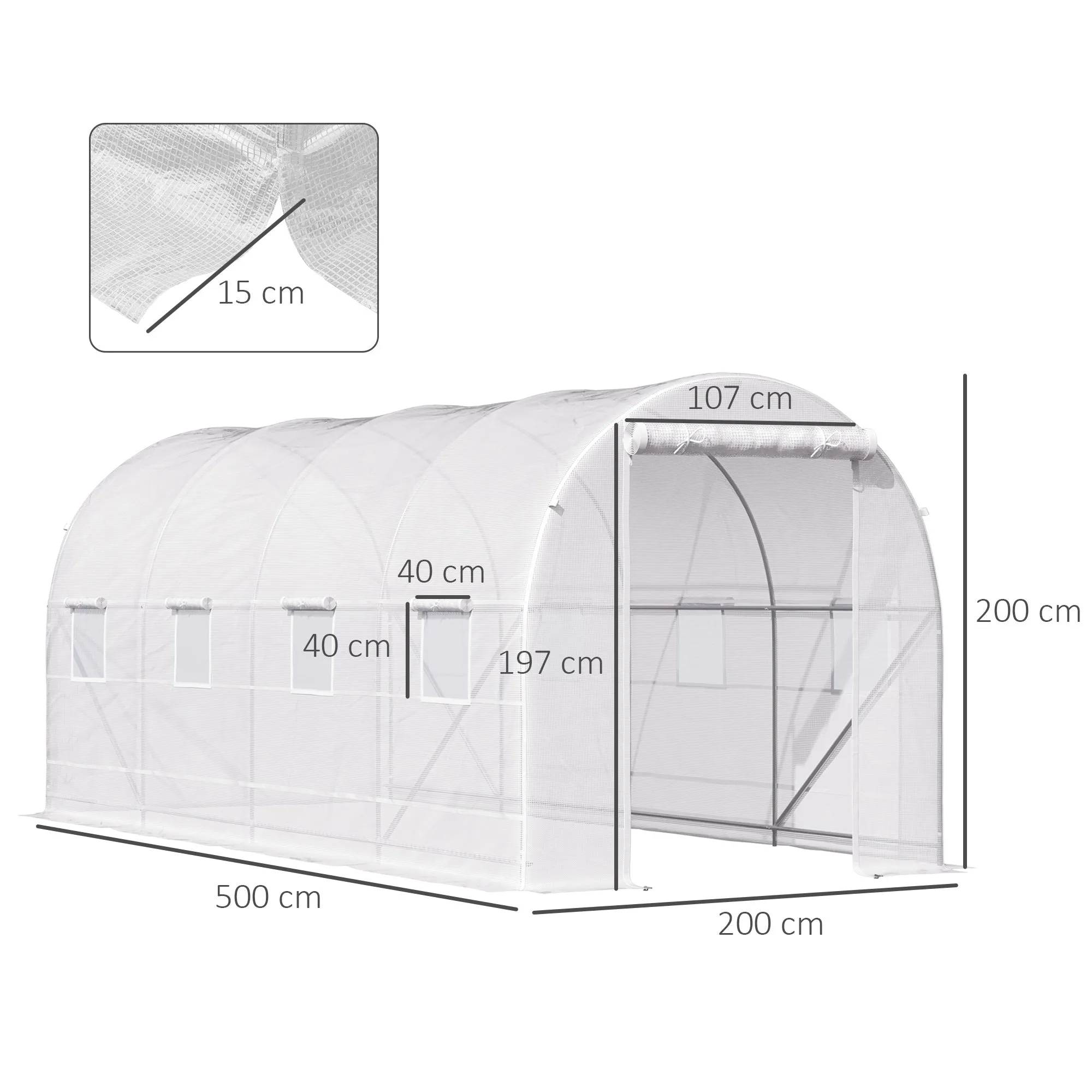 Easycomfort Serra da Giardino a Tunnel 5x2x2m con Struttura in Acciaio e Telo in Polietilene Bianco