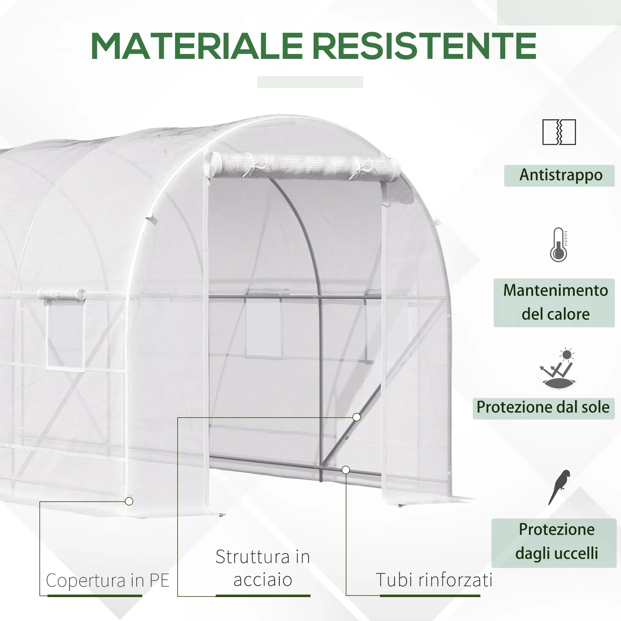 Easycomfort Serra da Giardino a Tunnel 5x2x2m con Struttura in Acciaio e Telo in Polietilene Bianco