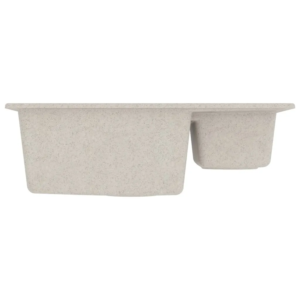 Lavello da Cucina Doppio con Foro Troppopieno Beige in Granito