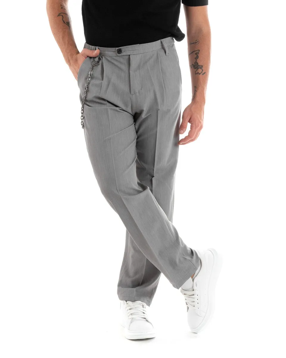 Pantaloni Uomo Lungo Viscosa Fondo Largo Elastico Sul Retro Abbottonatura Allungata Grigio Casual Elegante GIOSAL-P5852A