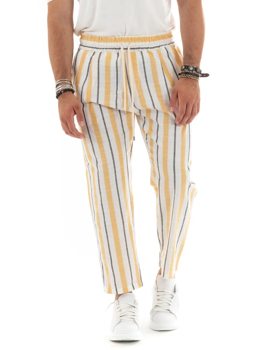 Pantaloni Uomo Pantalaccio Elastico Coulisse Rigato Righe Casual Giallo GIOSAL-P5843A