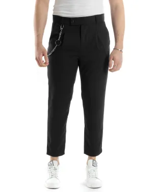 Pantaloni Uomo Tasca America Viscosa Abbottonatura Allungata Capri Casual Nero GIOSAL-P6058A