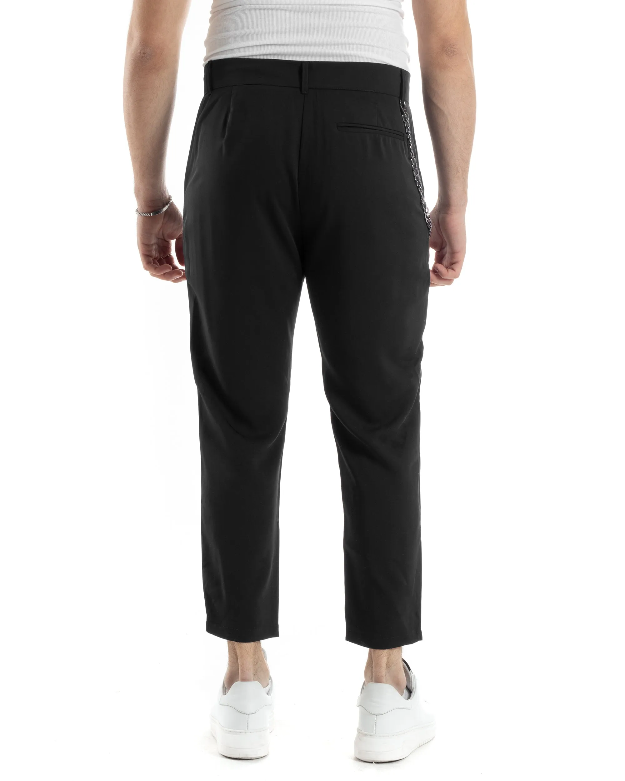 Pantaloni Uomo Tasca America Viscosa Abbottonatura Allungata Capri Casual Nero GIOSAL-P6058A