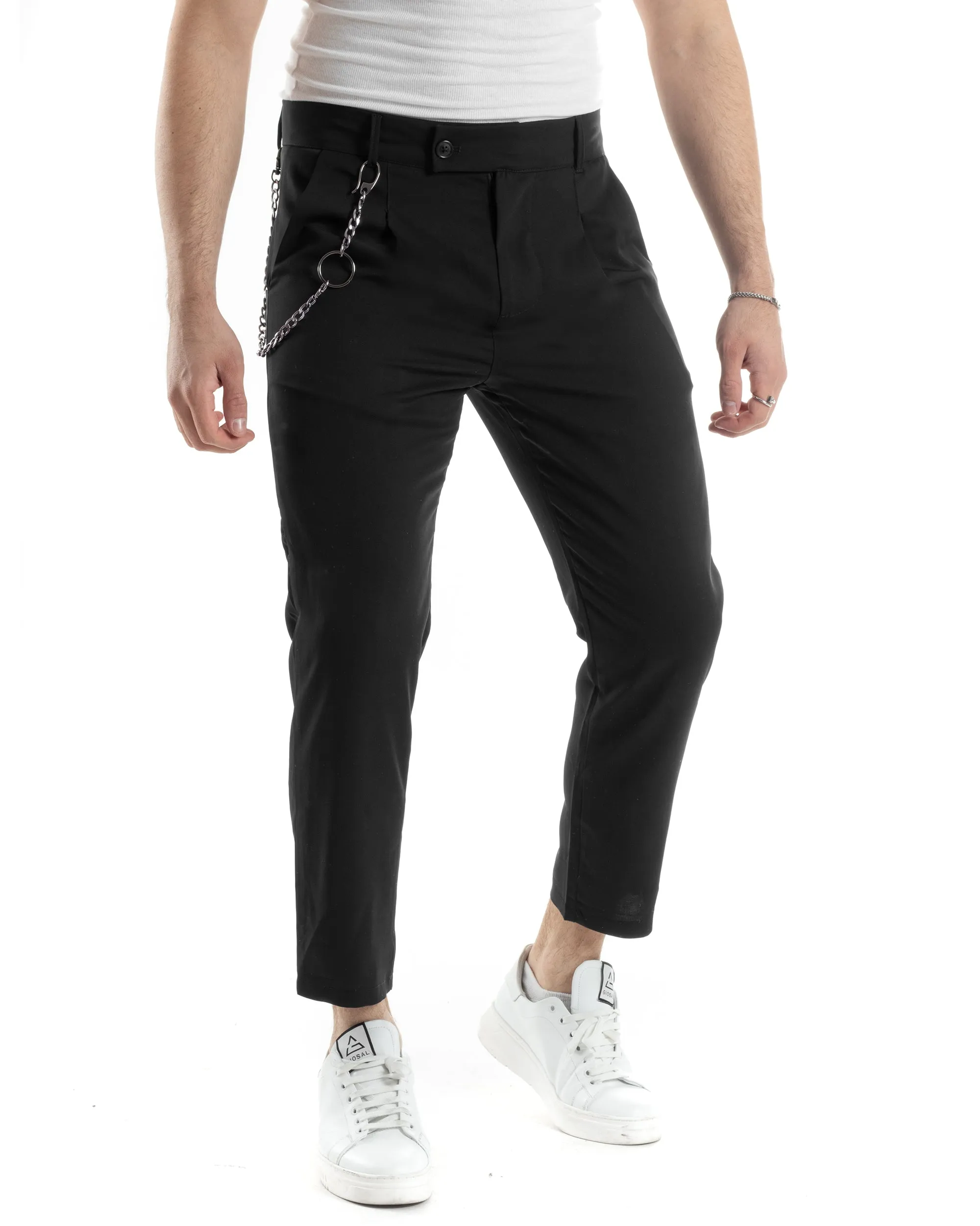 Pantaloni Uomo Tasca America Viscosa Abbottonatura Allungata Capri Casual Nero GIOSAL-P6058A