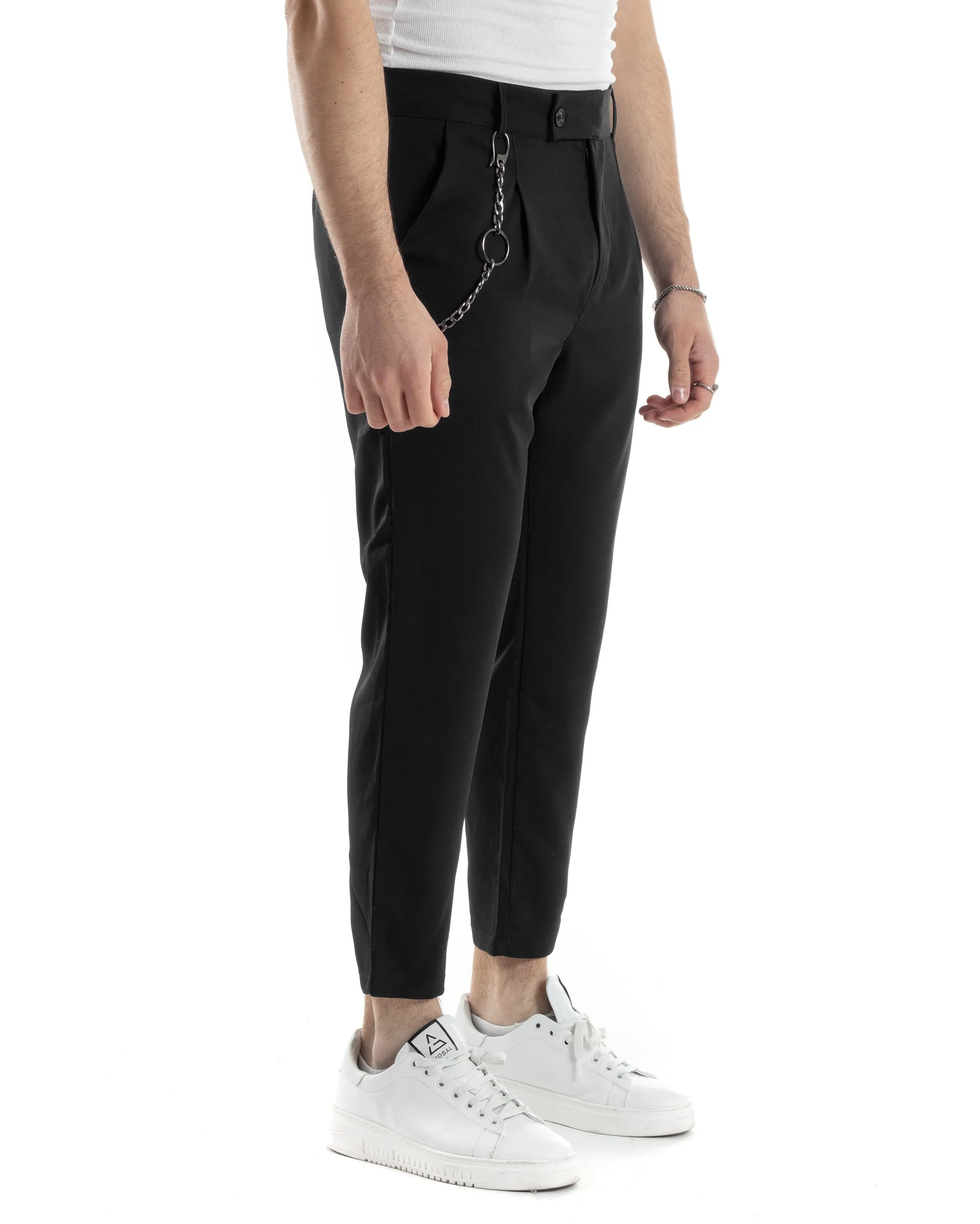 Pantaloni Uomo Tasca America Viscosa Abbottonatura Allungata Capri Casual Nero GIOSAL-P6058A