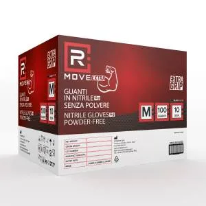 RMove 10Conf. da 100pz Tg.M 6gr da Lavoro - Guanti Nitrile Nero Senza Polvere