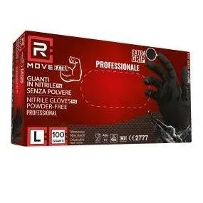 RMove 1Conf. da 100pz Tg.L 6gr da Lavoro - Guanti Nitrile Nero Senza Polvere