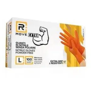 RMove 1Conf. da 100pz Tg.L 8.5gr da Lavoro - Guanti Nitrile Arancione Senza Polvere Full Grip