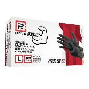 RMove 1Conf. da 100pz Tg.L 8.5gr da Lavoro - Guanti Nitrile Nero Senza Polvere Full Grip