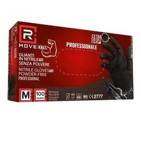 RMove 1Conf. da 100pz Tg.M 6gr da Lavoro - Guanti Nitrile Nero Senza Polvere