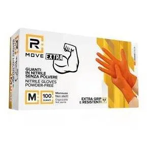 RMove 1Conf. da 100pz Tg.M 8.5gr da Lavoro - Guanti Nitrile Arancione Senza Polvere Full Grip