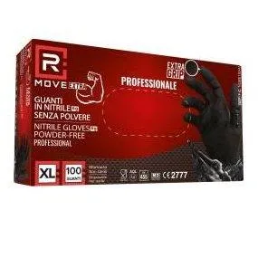 RMove 1Conf. da 100pz Tg.XL 6gr da Lavoro - Guanti Nitrile Nero Senza Polvere