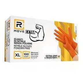 RMove 1Conf. da 100pz Tg.XL 8.5gr da Lavoro - Guanti Nitrile Arancione Senza Polvere Full Grip