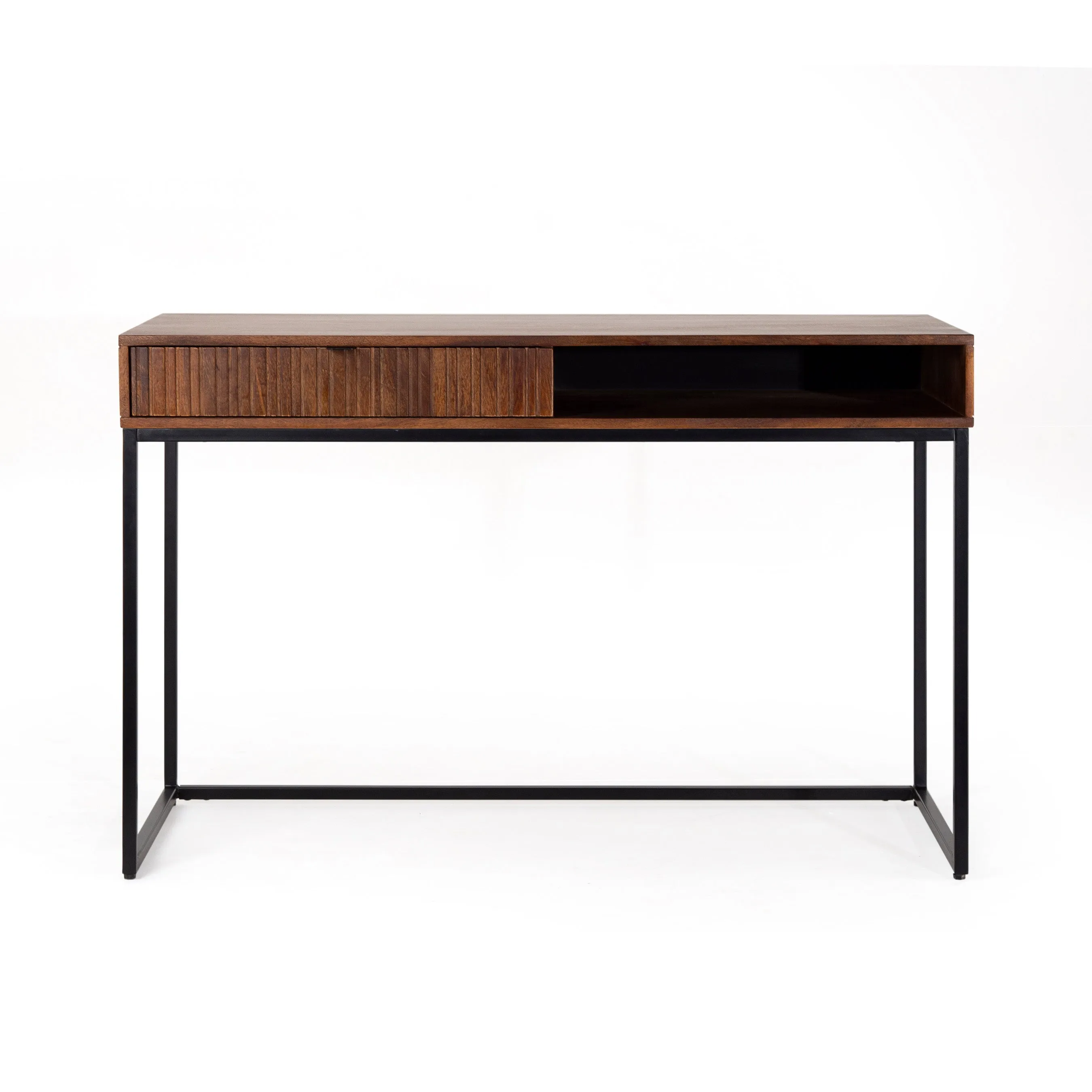 Scrivania legno massiccio design scandinavo gambe in acciaio 1 cassetto